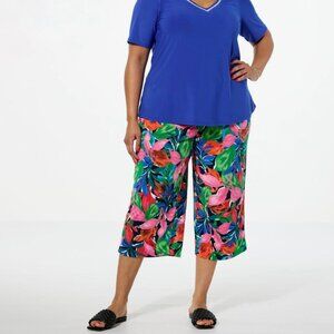 Nina‎ Leonard Tropical Floral Printed Culotte Pant Size PL